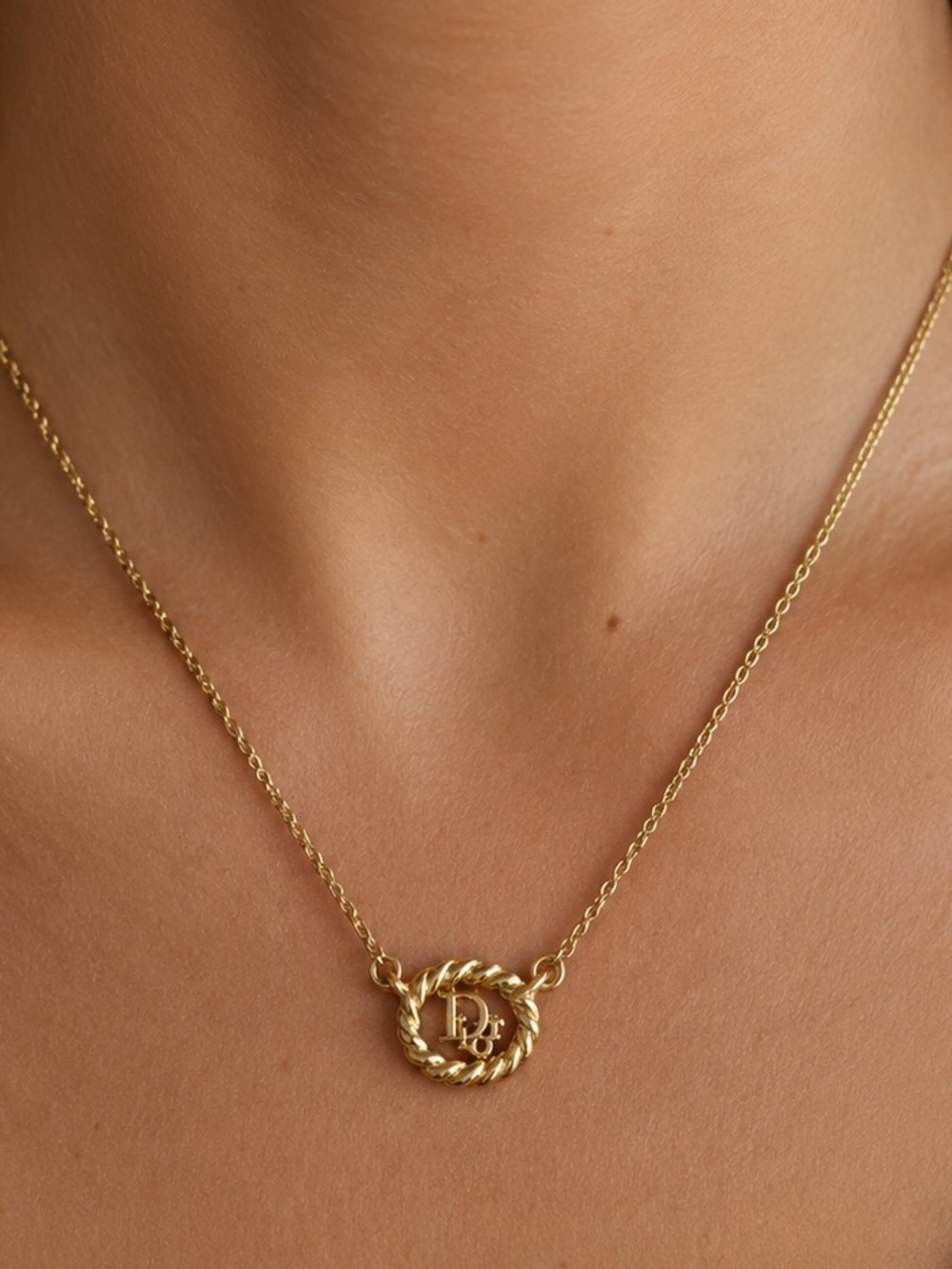 Dior Gold Rope Circle Pendant Necklace